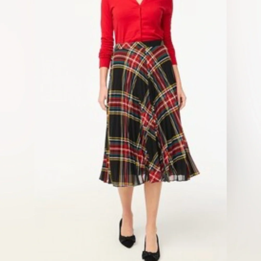 NWT J.Crew Pleated Midi Tartan Plaid Skirt Holiday Christmas Preppy size MP